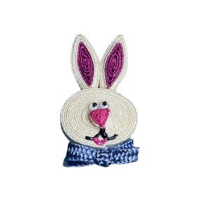 Rolled Straw Rabbit Head Easter Bunny Pin 2"